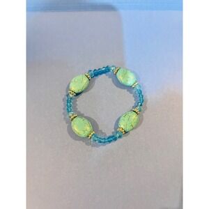Beaded Bracelet Women OS Turquoise Excellent Stretch Boho Crystal Oval